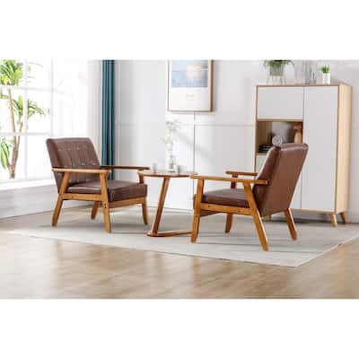 Brown Armchairs Set of 2, Reading Side Chair Armchair with Side Table