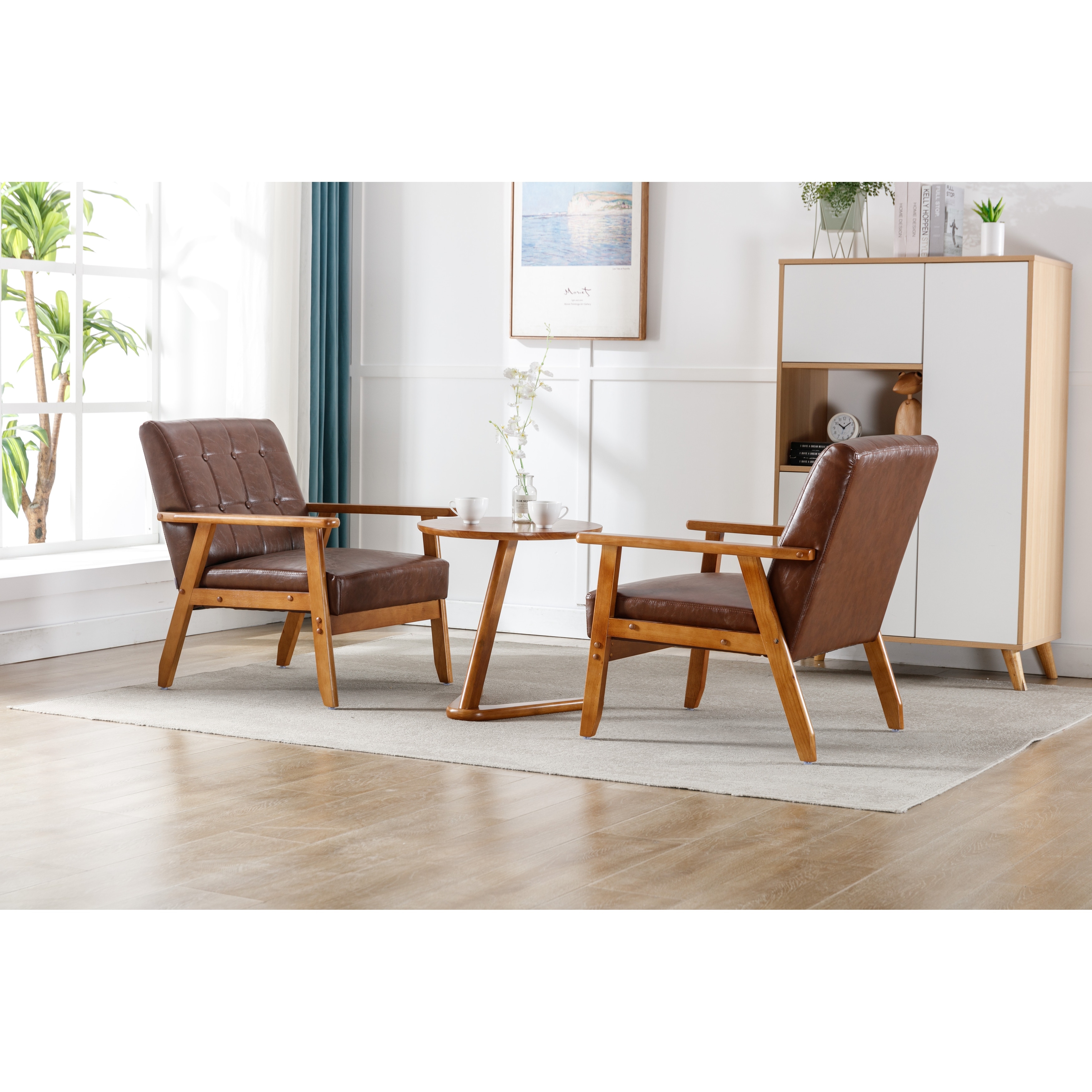 Wood and sales fabric armchair