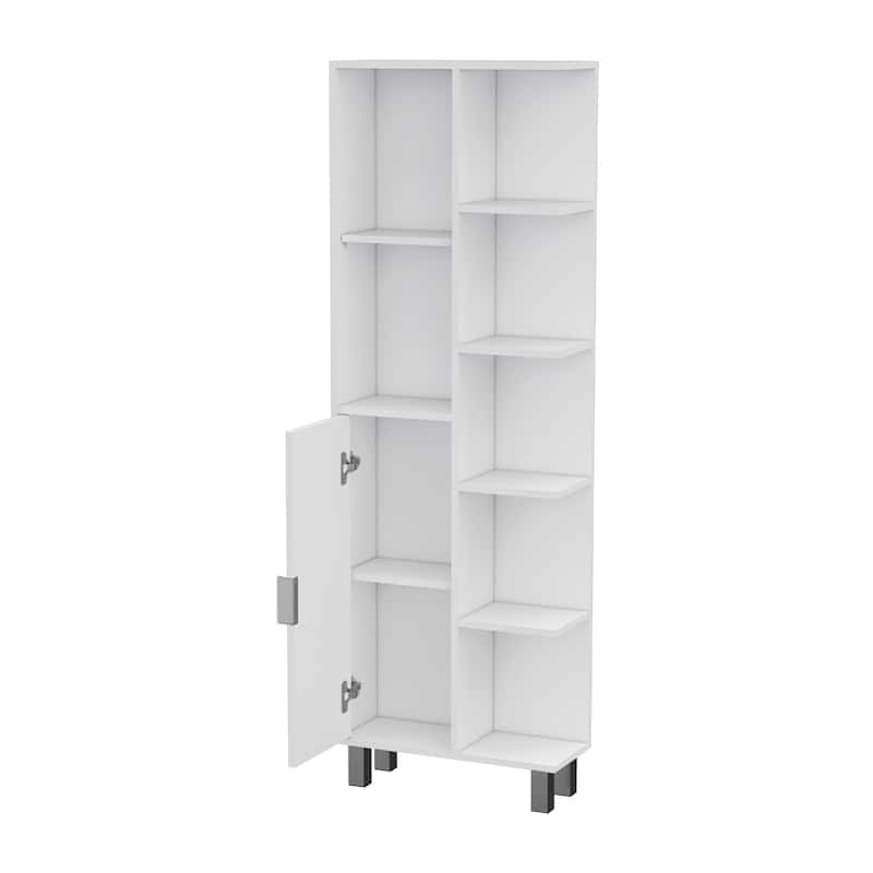 Quimby Linen Cabinet, with 1 door and 9 shelves, White