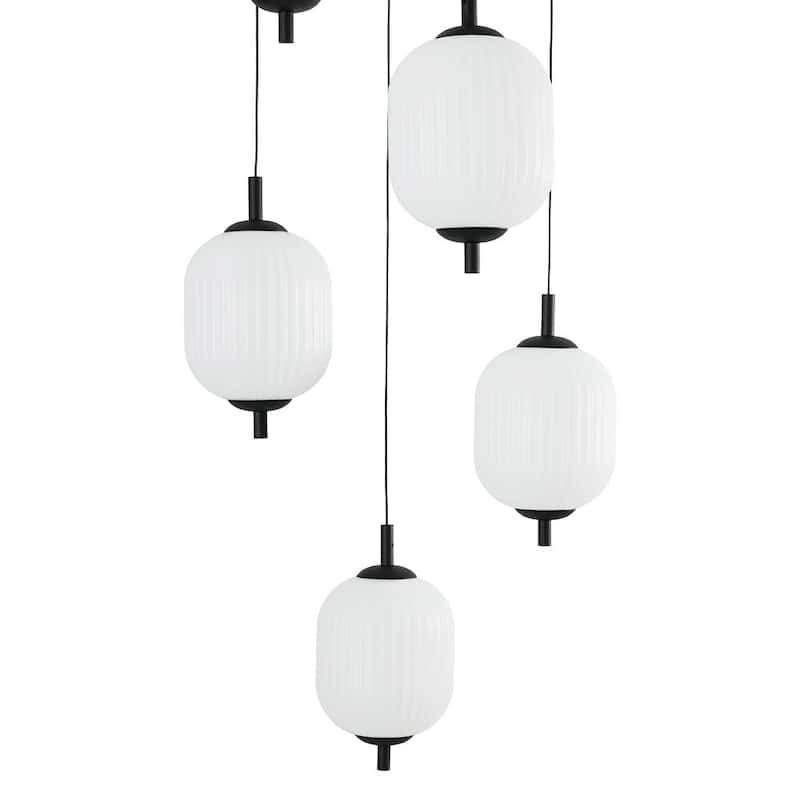 Modern 6-Light Meteor-Style Dimmable LED Pendant with Ribbed Acrylic Shade - Matte Black