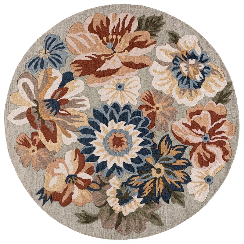 SAFAVIEH Handmade Jardin Androula Floral Wool Rug - 6' Round - Sage/Blue