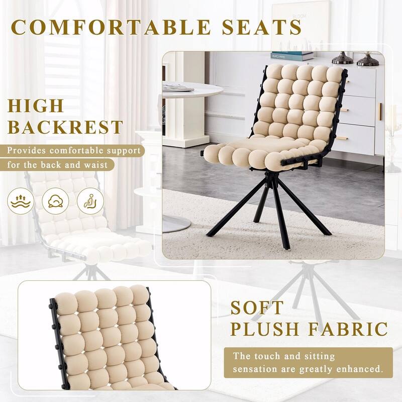 Set of 2 Puffy Bubble Velvet Dining Chairs with Ball Chain Detail