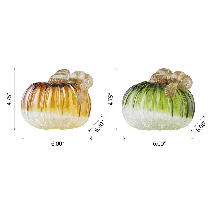 Glitzhome Fall Harvest Handblown Glass Pumpkins Set Thanksgiving Table Centerpieces