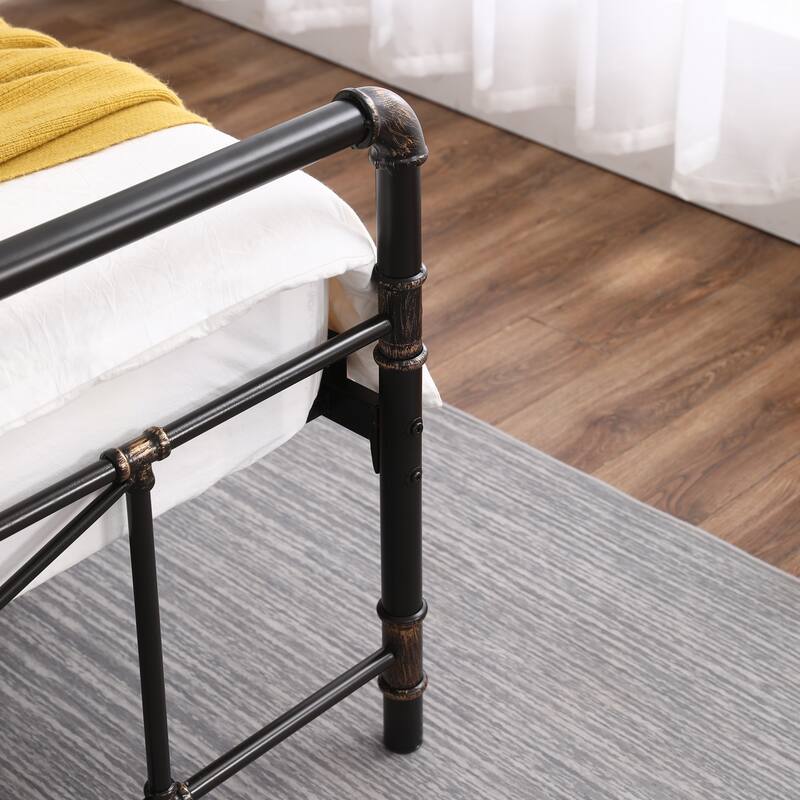 Single-layer Water Pipe Bed with Cross Design and Foot End Black Iron Bed