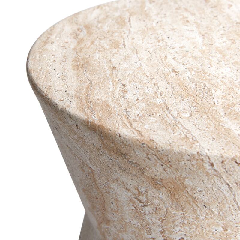 Hourglass Travertine Stone Finish Italian Design MgO Side Accent Table - 14.4"x14.4"x17.7"