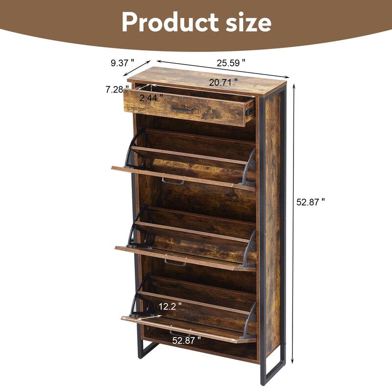 Shoe Cabinet with 3 Flip Drawers, Slim Freestanding Hidden Shoe Organizer