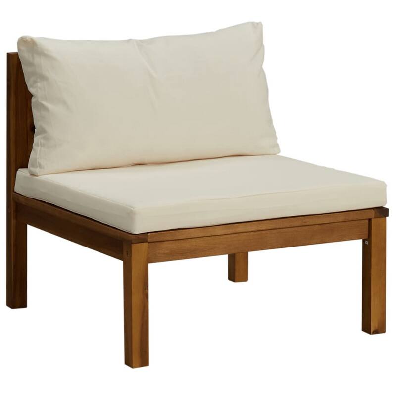 6pc Outdoor Modular Sofa Set, Coffee Table, Ivory, Brown Acacia Wood