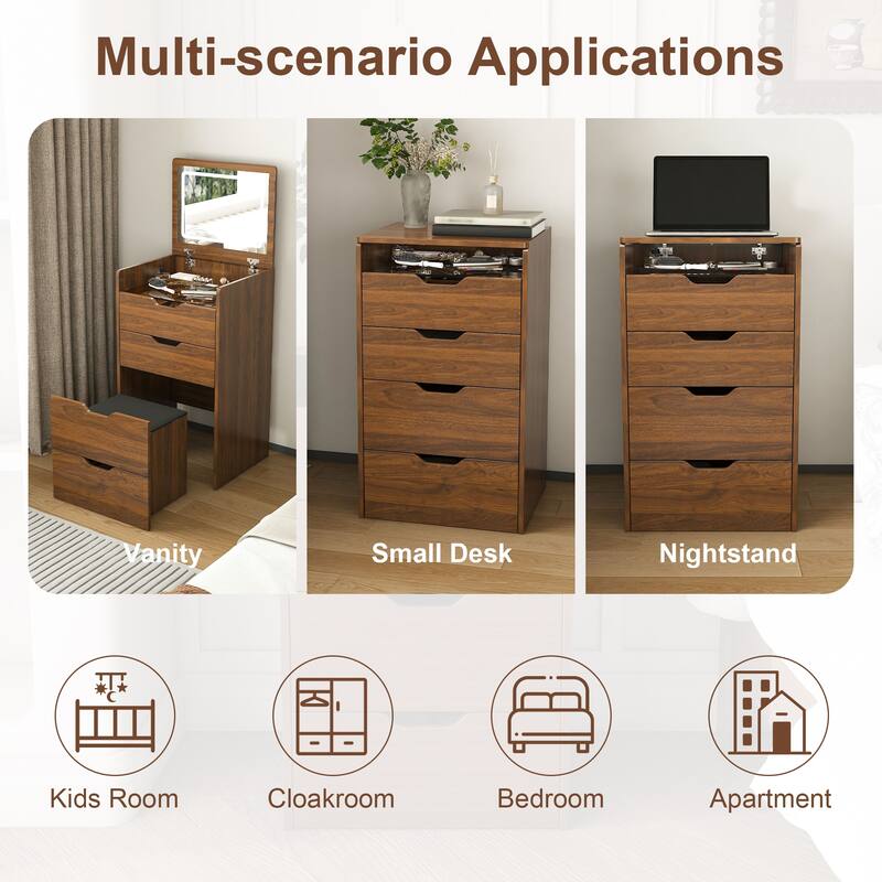 3-in-1 Vanity Desk with Lighted Mirror & Stool, Flip Top Makeup Dressing Table, Compact Storage for Bedroom, Bathroom