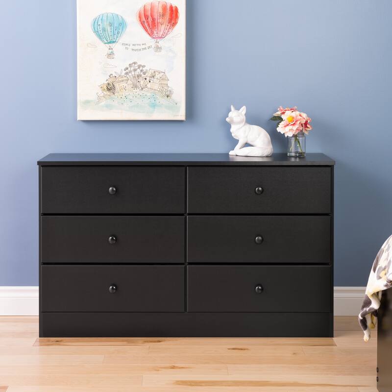 Prepac Astrid 6 Drawer Double Dresser for Bedroom, Wide Chest of Drawers, Bedroom Furniture,Traditional Furniture - Deep Black