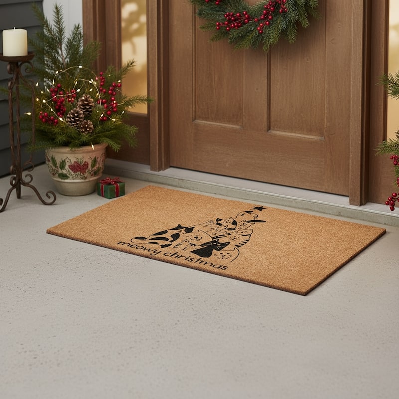 HomeRoots 24" X 36" Brown And Black Christmas Outdoor Coir Door Mat - 24.00' X '36.00 - 24.00' X '36.00