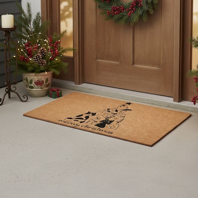 HomeRoots 24" X 36" Brown And Black Christmas Outdoor Coir Door Mat - 24.00' X '36.00