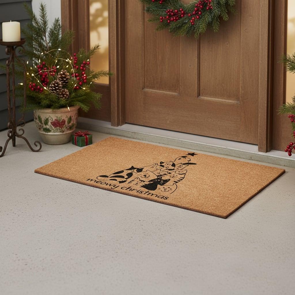 HomeRoots 24" X 36" Brown And Black Christmas Outdoor Coir Door Mat - 24.00' X '36.00