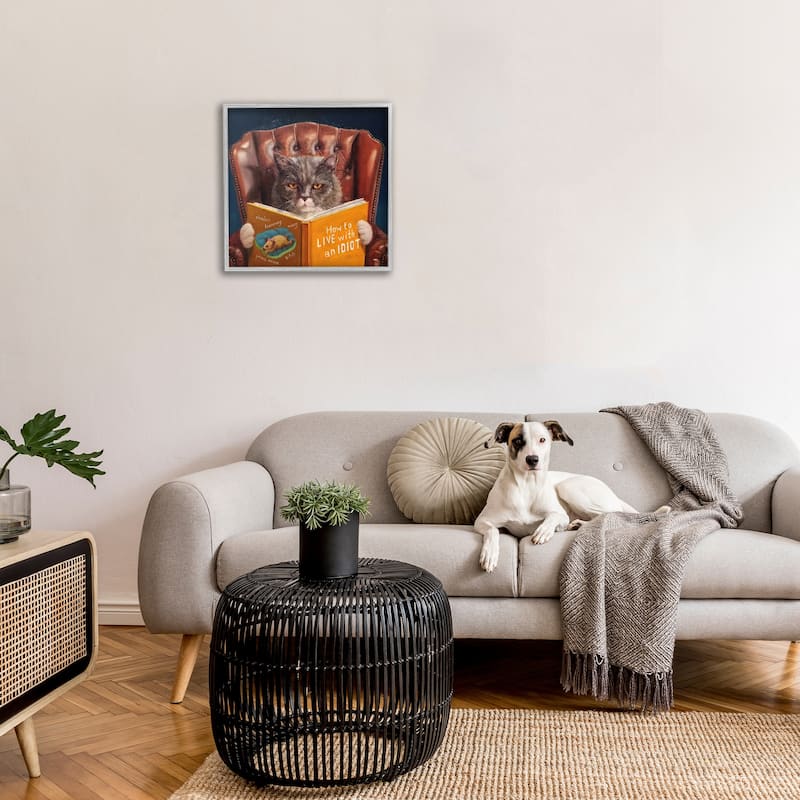 Stupell Angry Cat Reading Dog Book Feline Pet Humor Framed Wall Art