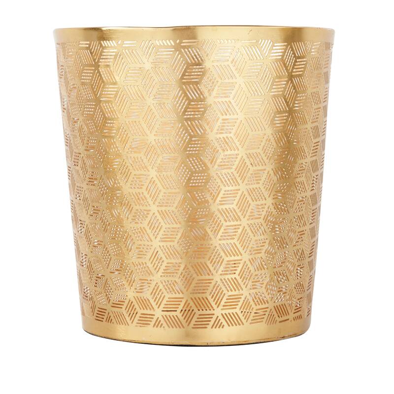 CosmoLiving by Cosmopolitan Gold Metal Small Waste Bin with Laser Carved Floral Design - 9 x 9 x 10