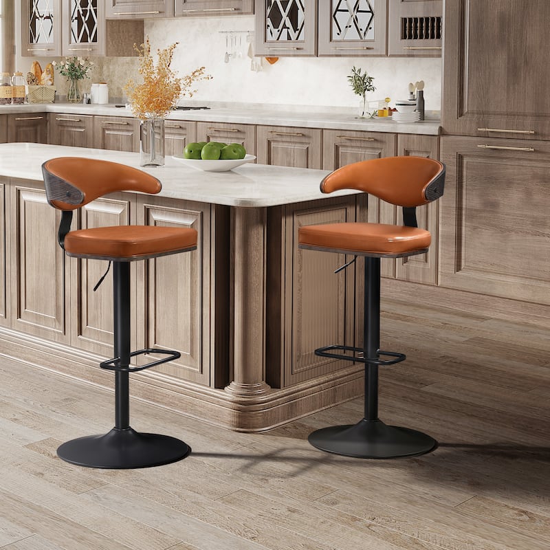 Art Leon Faux Leather Swivel Adjustable Bar Stool with Wood Accents