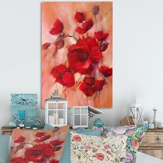 Designart "Red Blooming Poppies" Traditional Canvas Wall Art - Bed Bath ...