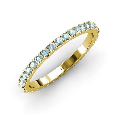 TriJewels Aquamarine French Set Women Eternity Ring Stackable 14K Gold