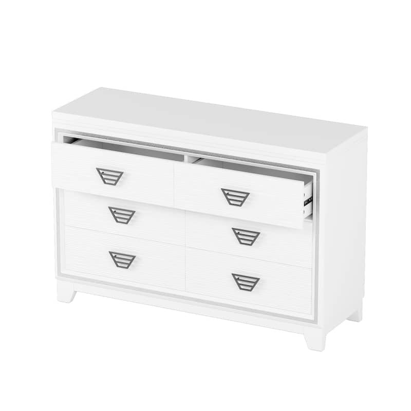 Modern Elegant Dressing with 6 Drawers Metal Handles Shiny Decoration, for Bedroom Living Room, White