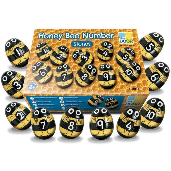 slide 2 of 4, Yellow Door Honey Bee Number Stones, Set of 20 - Black, Yellow, White Black, Yellow, White - Kids