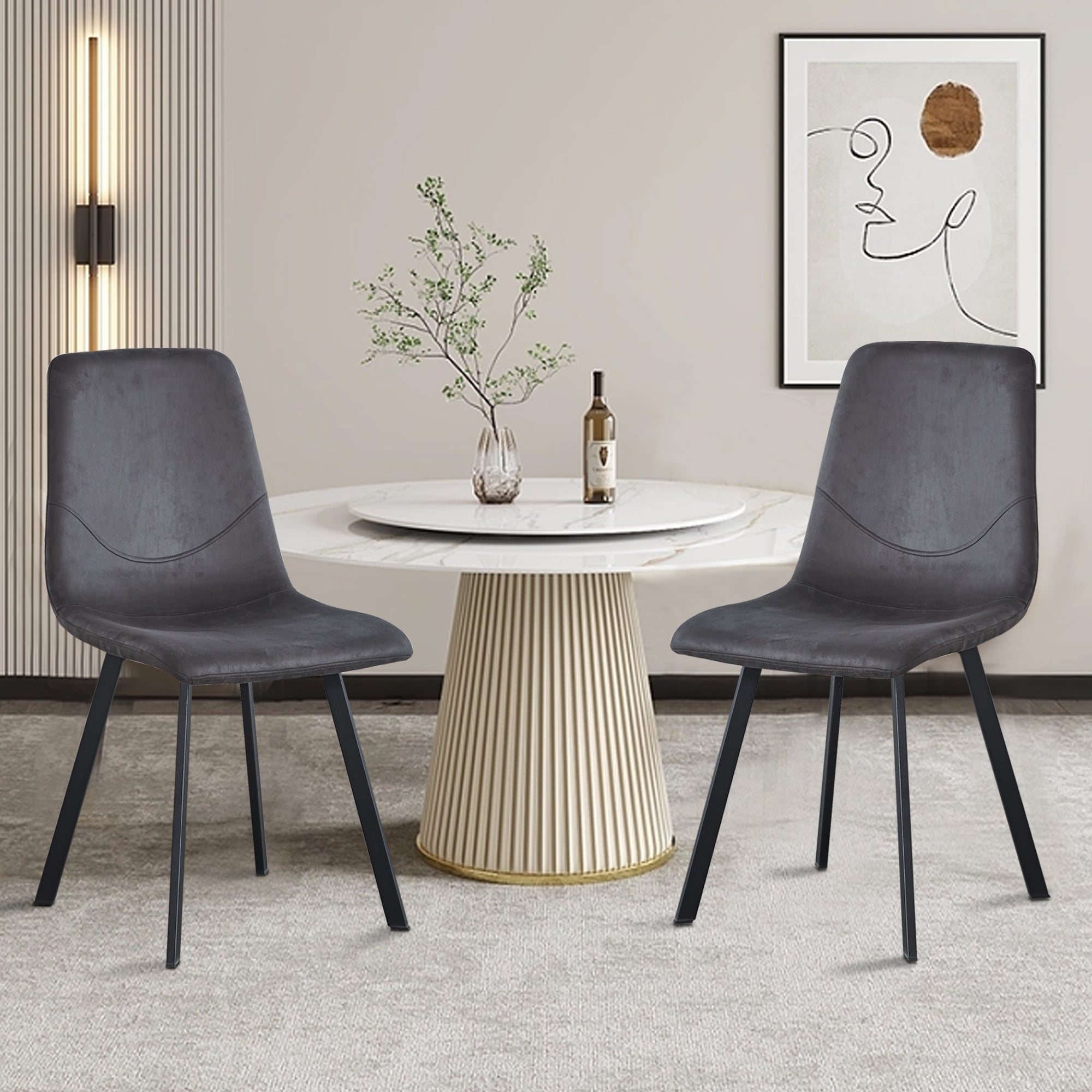 Dining Chairs Set of 2 Mid-Century Metal Legs Gray for Kitchen Dining