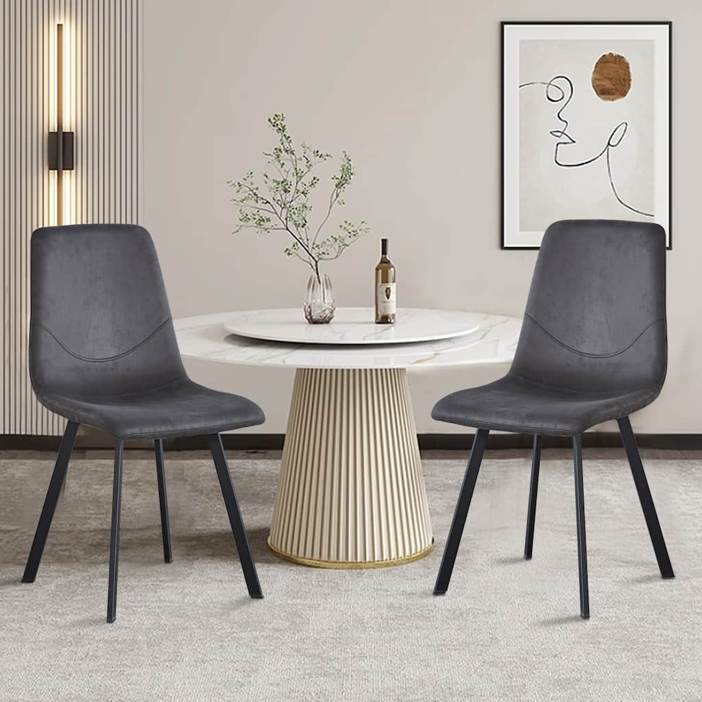 Dining Chairs Set of 2 Mid-Century Metal Legs Gray for Kitchen Dining