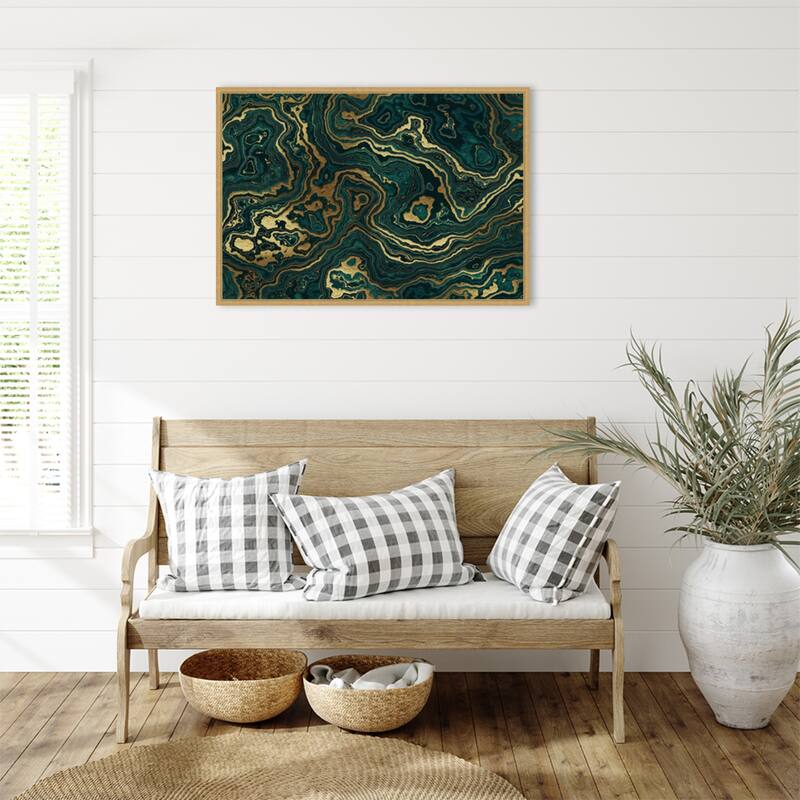 Teal and Yellow Marble Swirl II by Amini54 Framed Canvas Wall Art Print