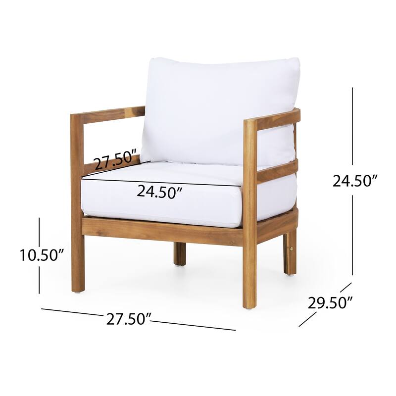 Outdoor Acacia Wood Patio Club Chair with Waterproof Thick Cushion
