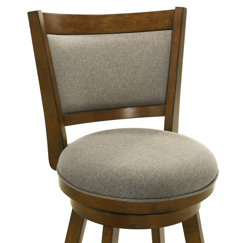 Aiden Modern Farmhouse Swivel Wood Counter Height Kitchen Bar Stool in Sepia Brown Finish with Fabric Upholstered Seat