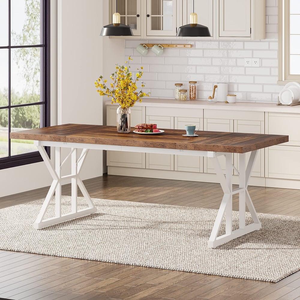 Farmhouse Dining Table for 6 People, 70.8-Inch Rectangular Wood Kitchen Table