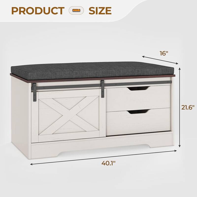Storage Bench with Cushion Adjustable Shelf Shoe Rack Cabinet