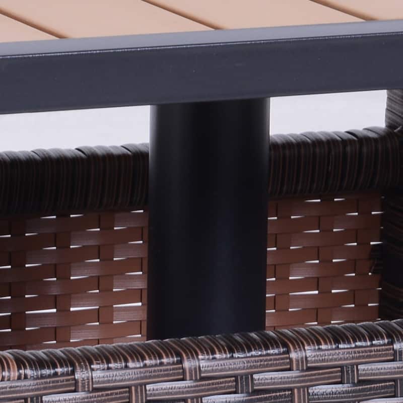 Outdoor Rattan Wicker Side Table with Steel Frame, Umbrella Insert Hole and Sand Bag, Brown