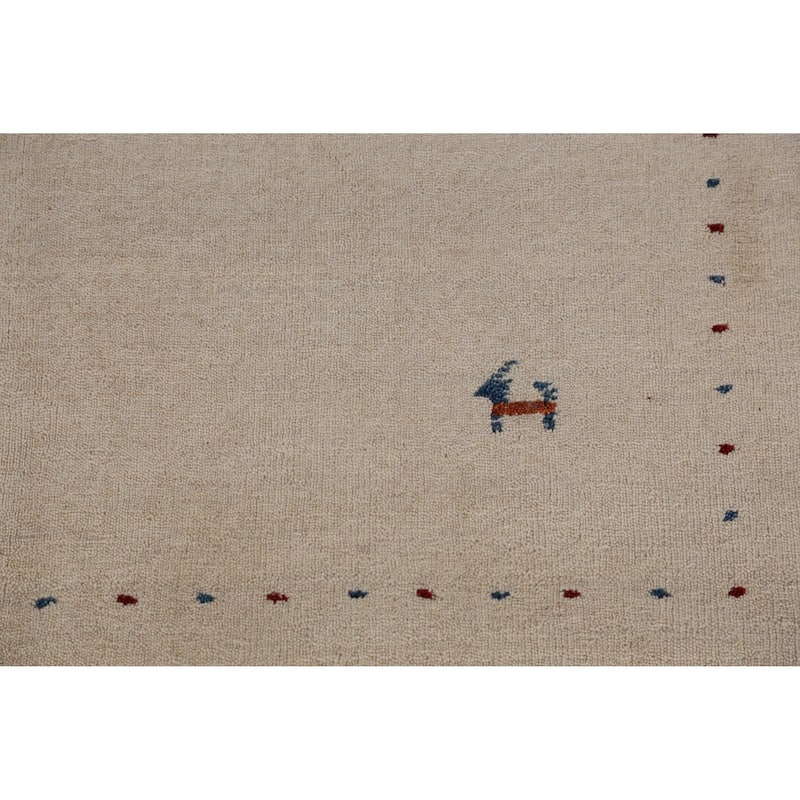 Tribal Gabbeh Indian Rug Hand-Knotted Beige Oriental Wool Carpet - 4'4" x 6'1"