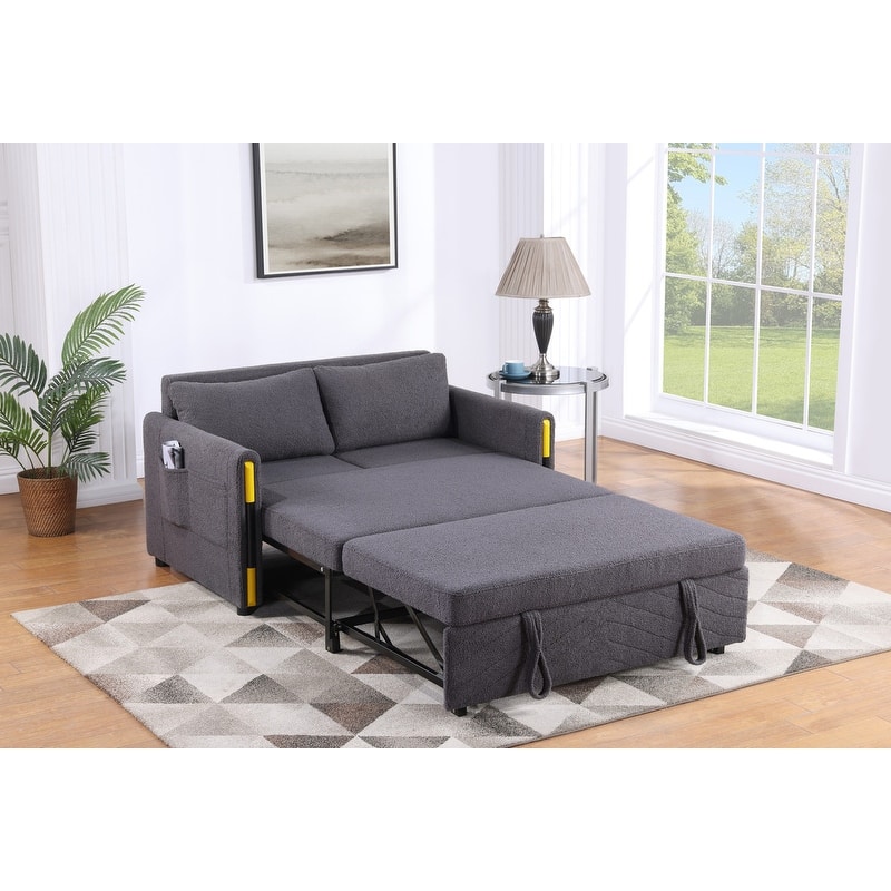 Percy 55.5"W Teddy Velvet Sleeper Loveseat with Dual-Pull Sleeper Design
