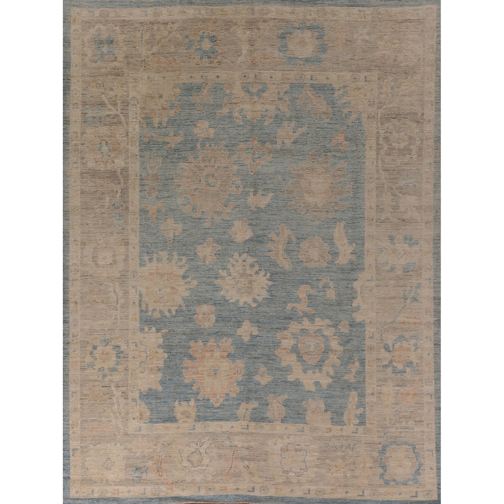 Blue Floral Oushak Vegetable Dye Area Rug Handmade Wool Carpet - 8'5" x 10'0"