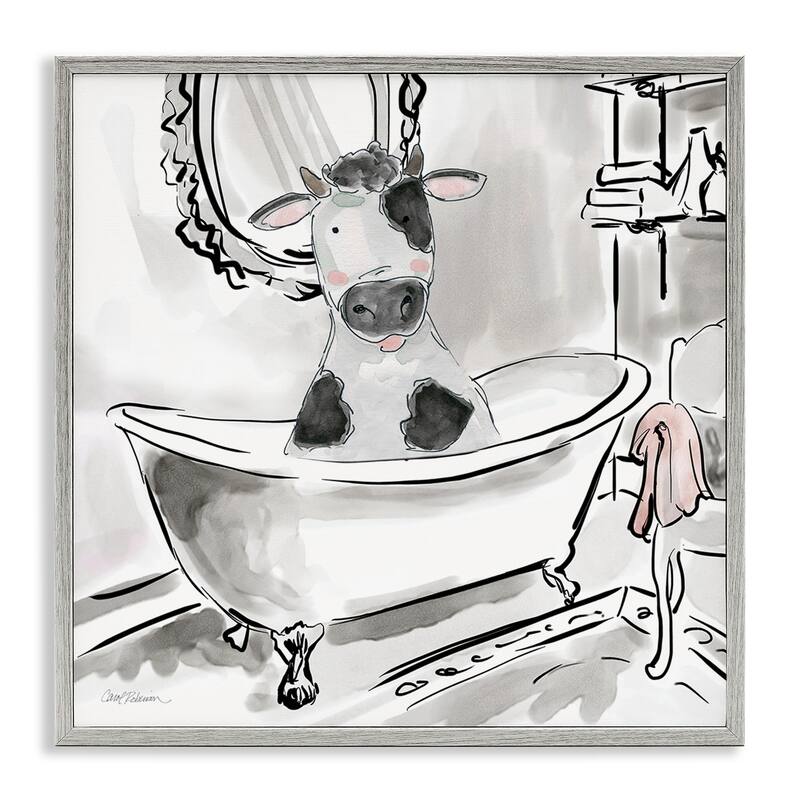 Stupell Minimal Bathtub Cow Framed Giclee Art Design By Carol Robinson - 24 x 24 - Grey