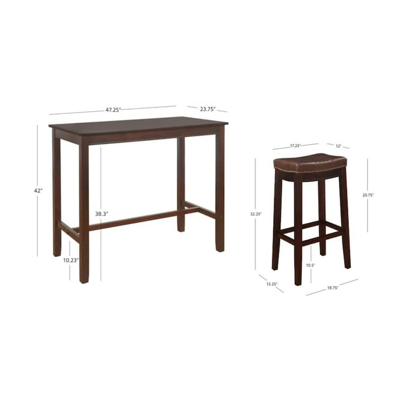 3-Piece Bar Table and Stool Set- 47.25" - Brown