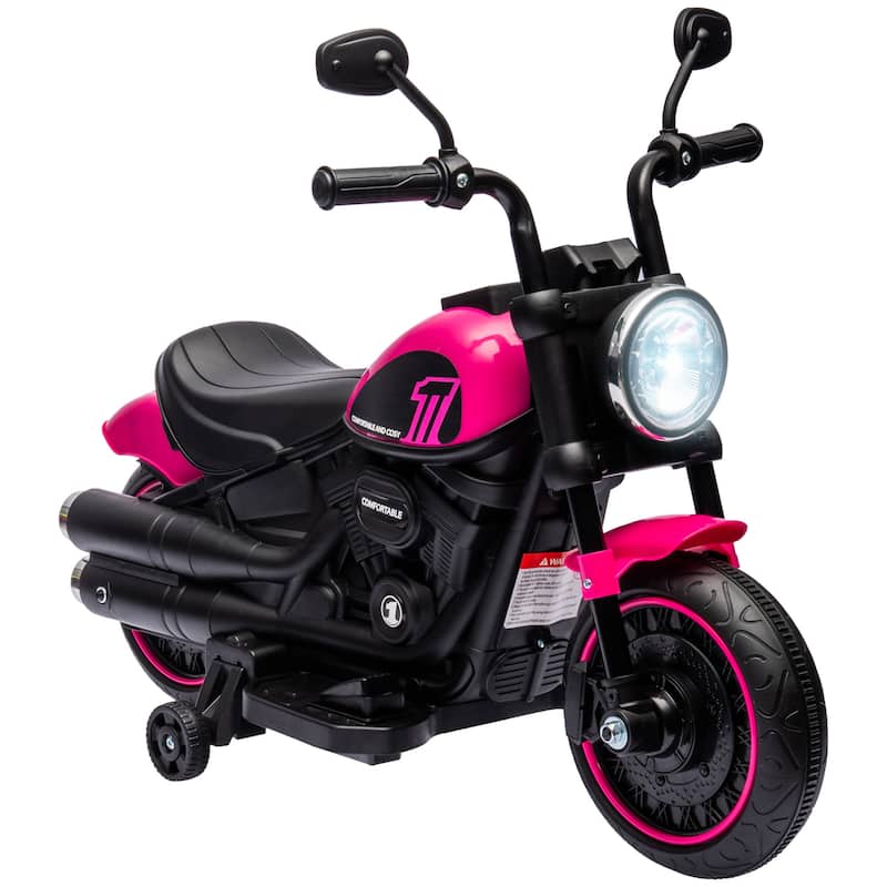 Electric Motorcycle Ride-On Bike with Training Wheels, Pink Ride-On Motorbike with High-Traction Tires
