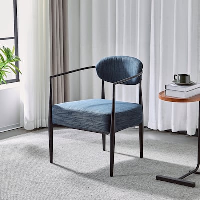 Roomfitters Modern Accent Chair with Upholstered Curved Back and Metal Frame, Comfy Lounge Seating for Living Room, Navy Blue