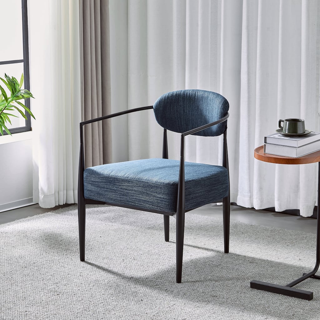 Roomfitters Modern Accent Chair with Upholstered Curved Back and Metal Frame, Comfy Lounge Seating for Living Room, Navy Blue