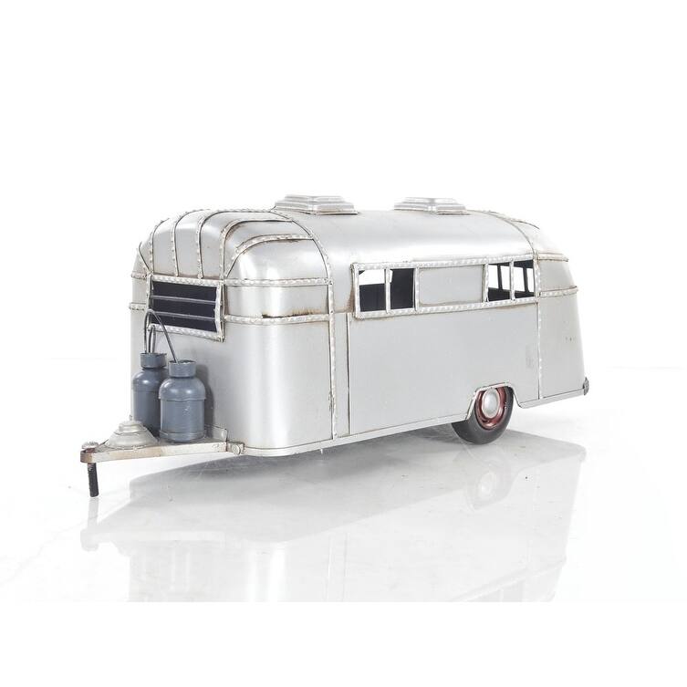HomeRoots 6" Silver Metal Hand Painted Silver Camping Trailer Model Car - 15' X '6' X '5.5