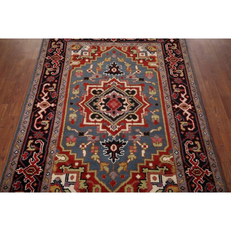 Heriz Serapi Indian Area Rug Handmade Wool Carpet - 3'11"x 5'9"