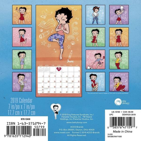 Shop 2019 Betty Boop 2019 Mini Wall Calendar Cartoons Overstock