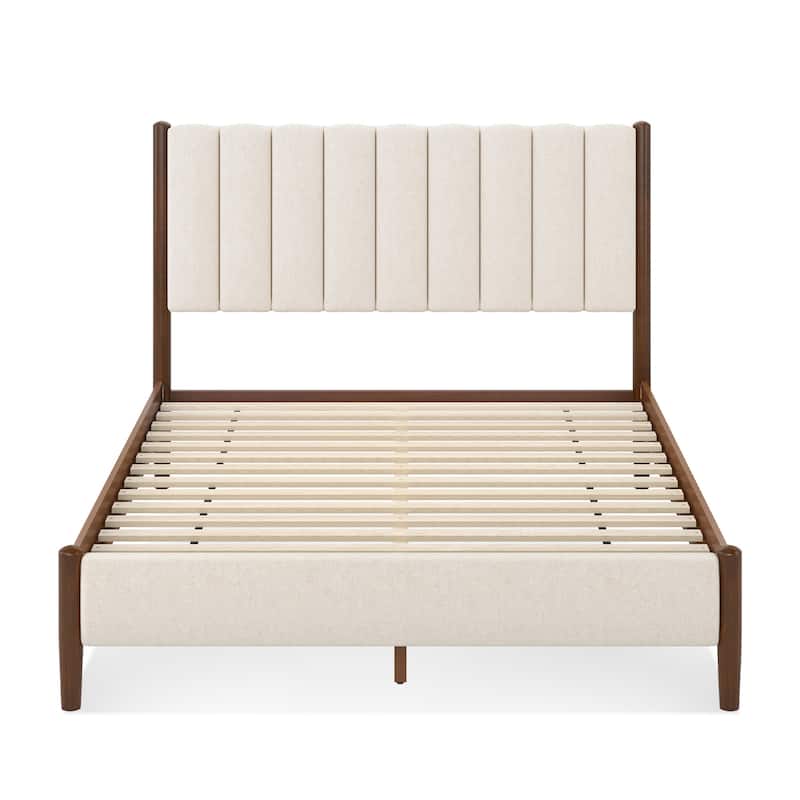 The Deep Walnut Platform Bed With A Modern Style And Headboard Is Versatile For Bedrooms