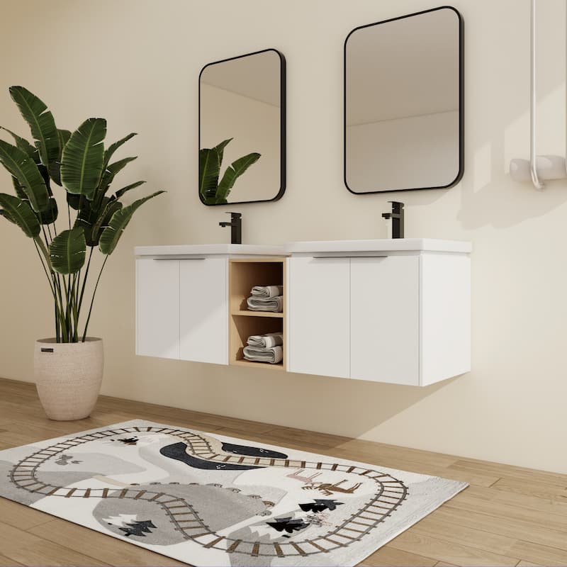Malwee 24"/36"/48"/60" Floating Bathroom Vanity, Wall Mounted Bathroom Vanity with Ceramic Sink,Soft Close Door and Shelf
