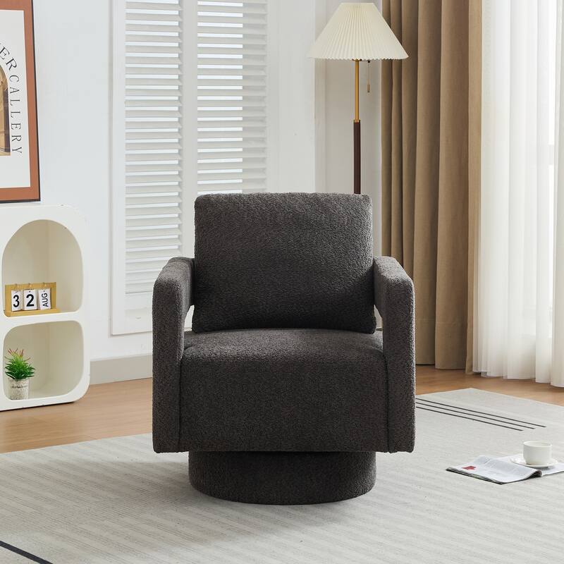 Charcoal Modern 29.13" Boucle 360° Swivel Accent Chair with Open Back and Solid Wood Frame