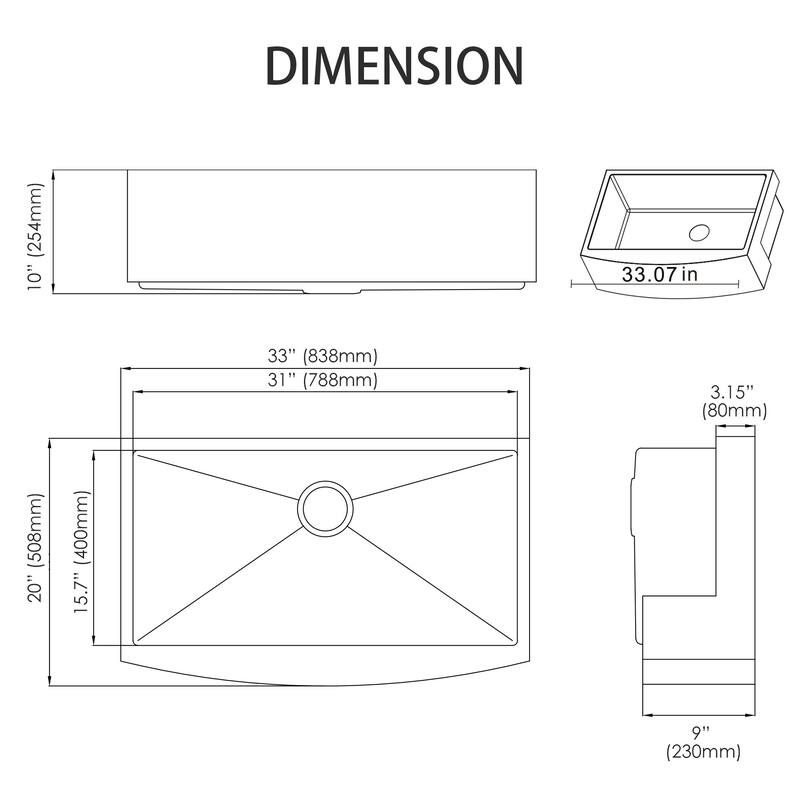 HIGOLD 33'' L Rectangle Single Bowl Stainless Steel Kitchen Sink