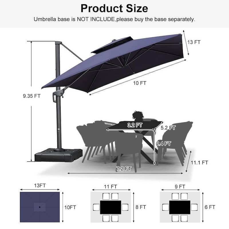 PURPLE LEAF Patio Cantilever Umbrella with 360 Degree Rotation UV Protection