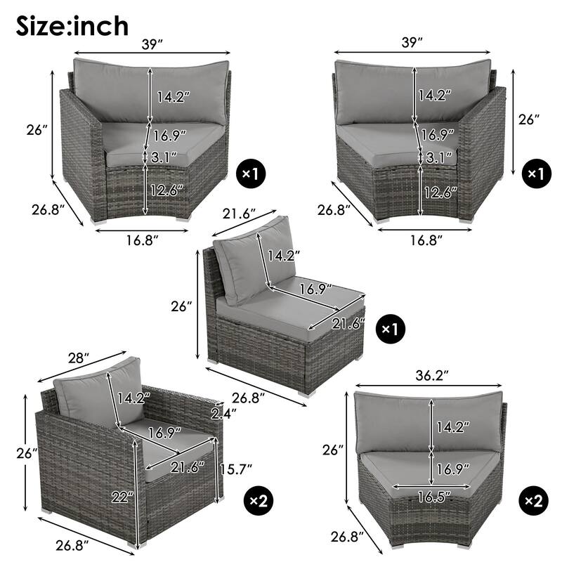 9-Piece Half-Moon Wicker Sofa Set with Round Design, Cushioned Patio Furniture Set for Outdoor Spaces