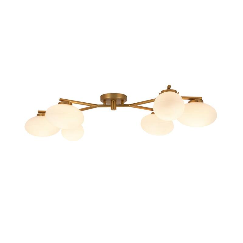 Modern 6-Light Opal Glass Globe Branch Sputnik Ceiling Light