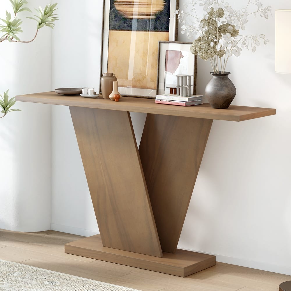 Christopher Knight Home - Mirod Elegant Console Table with Natural Wood Veneer and Sturdy V-Base Design